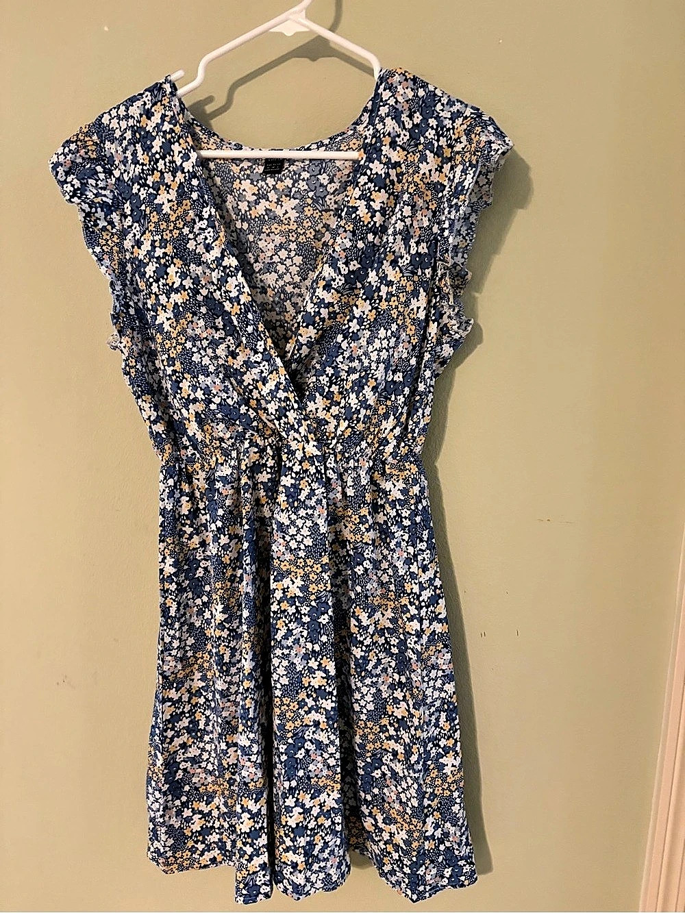 SHEIN Floral Mini Dress in Blue & Yellow Size Medium
